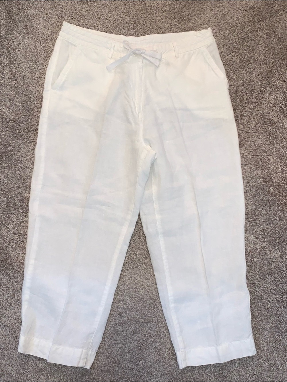 L.L. Bean White Linen Drawstring Capris